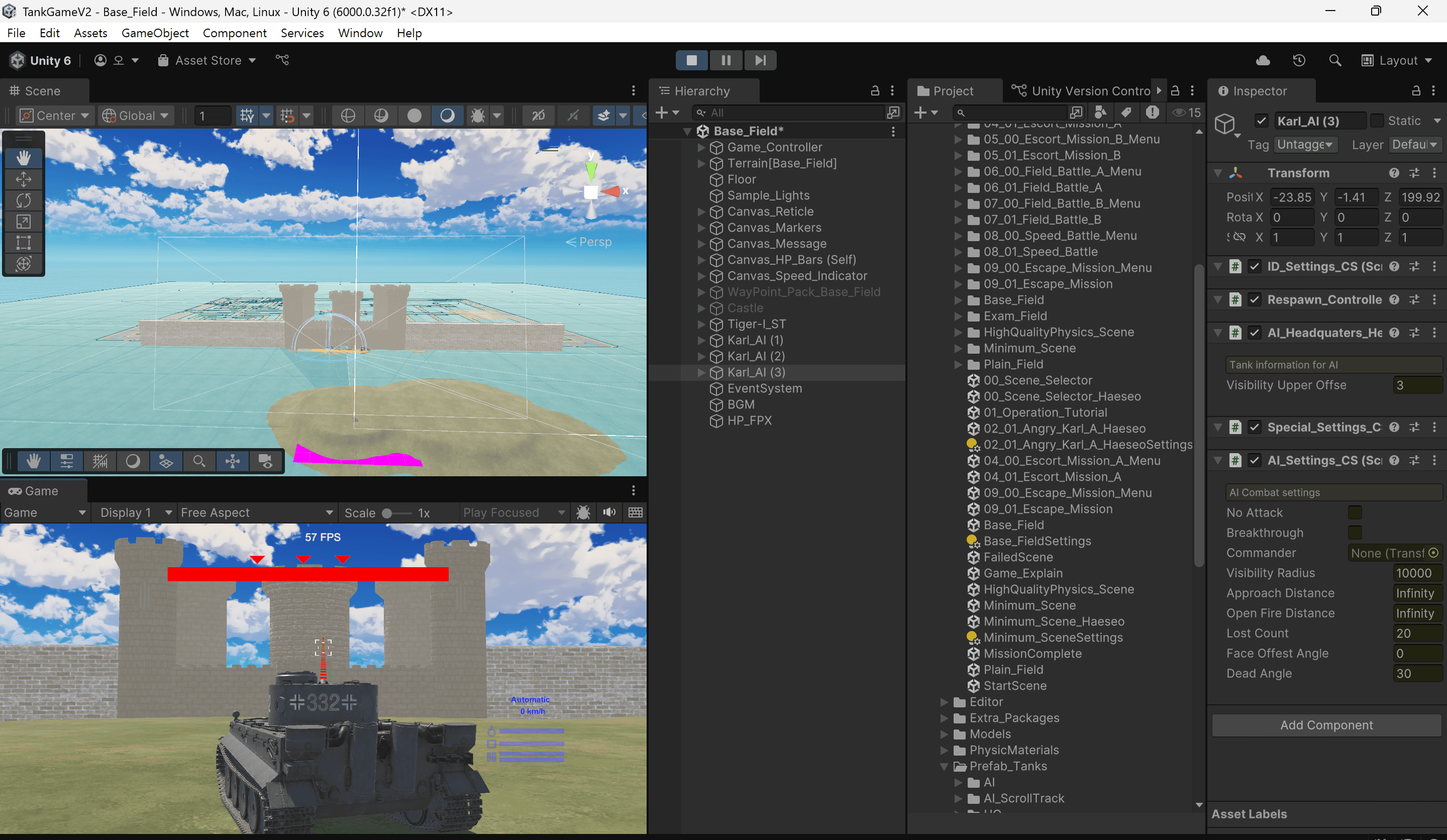 Unity 3D 탱크 게임 플레이 화면